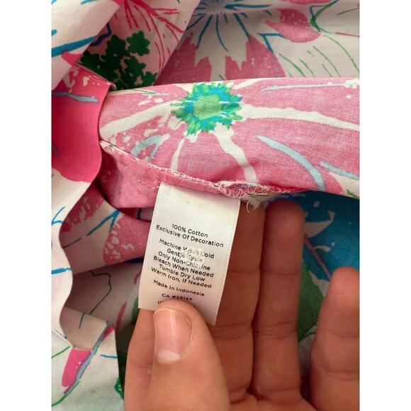 Talbots Women's Pink Anguilla Floral Print Lace Bib Tunic Top Size Medium - Picture 7 of 7